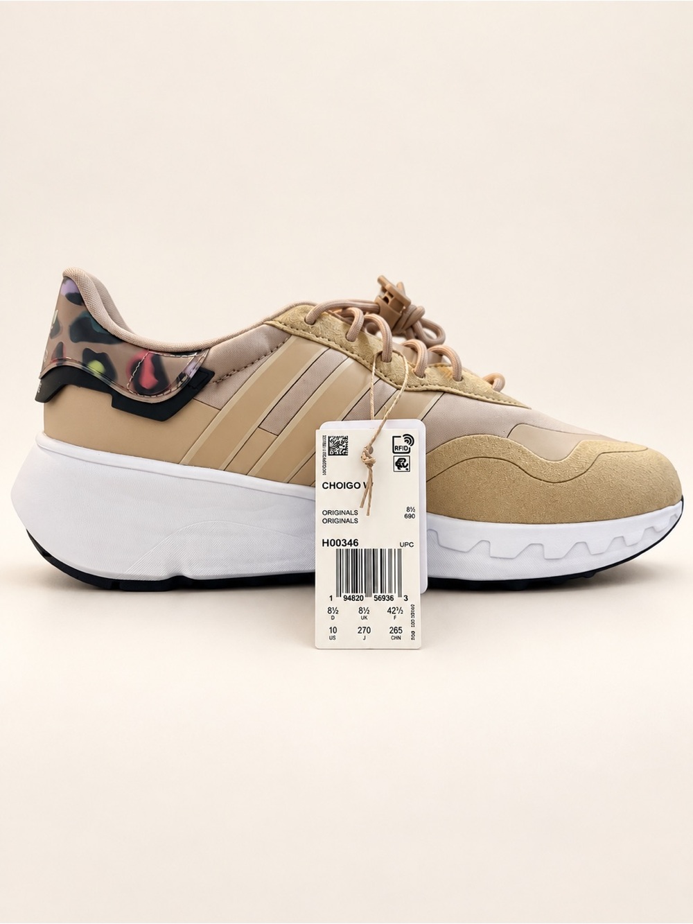 adidas Originals Choigo Platform Sneaker in Tan with Multicolor Heel Accent